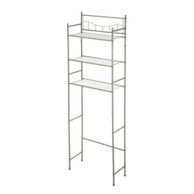 Over the Toilet Steel 3-Shelf Storage Shelf Unit, Satin Nickel Finish for Adults