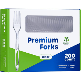 Comfy Package Premium Clear Plastic Forks Heavy Duty Disposable Silverware, 200-Pack