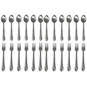 24 Pieces Stainless Steel Forks And Spoons Flatware Tableware Set Kitchen