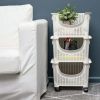 3-Tier Stackable Rolling Storage Bins, Plastic, White