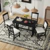 TREXM 5-Piece Retro Dining Set, Rectangular Wooden Dining Table and 4 Upholstered Chairs for Dining Room and Kitchen (Black)