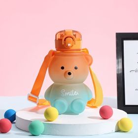 1pc Bear Cute Water Cup, Summer Plastic Cup, Portable Straw Cup, Large-capacity Water Bottle With Strap (Color: Orange)