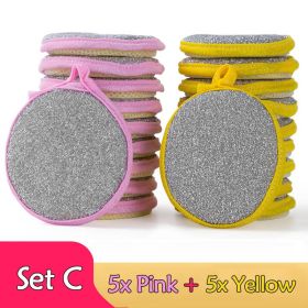 5/10pcs; Double Side Dishwashing Sponge Pan Pot Dish Wash Sponges Household Cleaning Tools Kitchen Tableware Dish Washing Brush (Color: 5x Pink- 5x Yello)